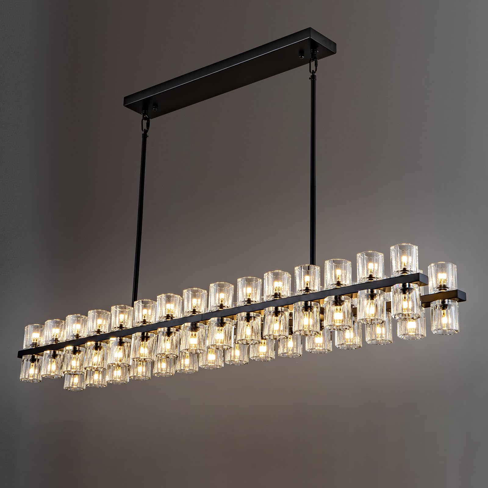 Crystal Black Rectangular Chandelier Light Fixture,54 in Dining